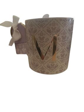 Sunday Morning Ceramics Monogram 'M' Decorative Mug in Cream with Gold Accent